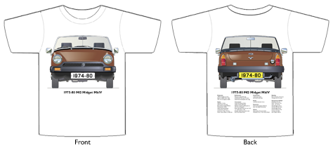 MG Midget 1500 (Rostyle wheels) 1974-80 T-shirt Front & Back